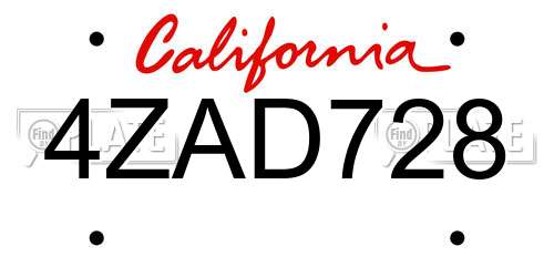 4ZAD728 California License Plate