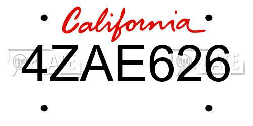 4ZAE626 California License Plate