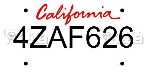 4ZAF626 California License Plate