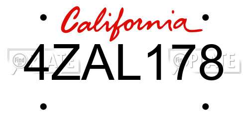4ZAL178 California License Plate