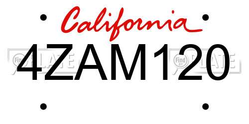4ZAM120 California License Plate