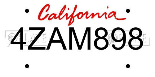 4ZAM898 California License Plate