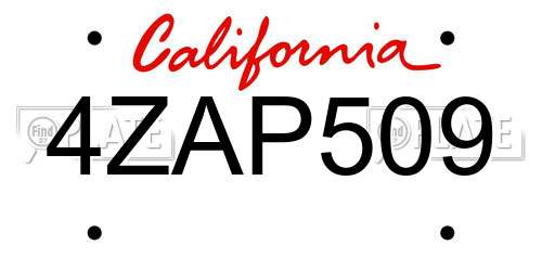 4ZAP509 California License Plate