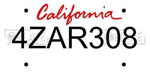 4ZAR308 California License Plate