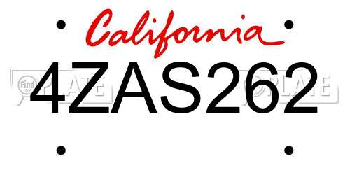 4ZAS262 California License Plate