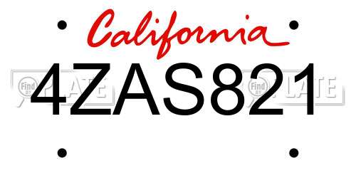 4ZAS821 California License Plate