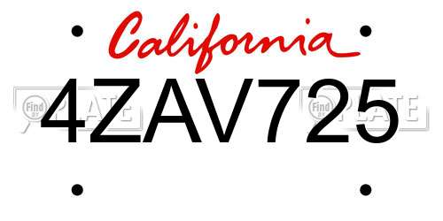 4ZAV725 California License Plate