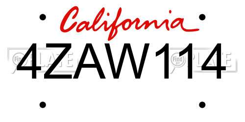 4ZAW114 California License Plate