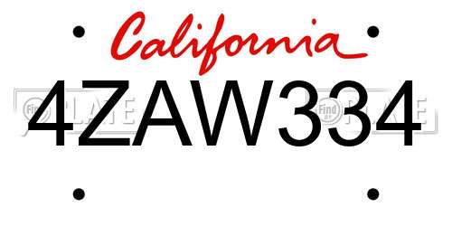 4ZAW334 California License Plate