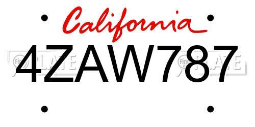 4ZAW787 California License Plate