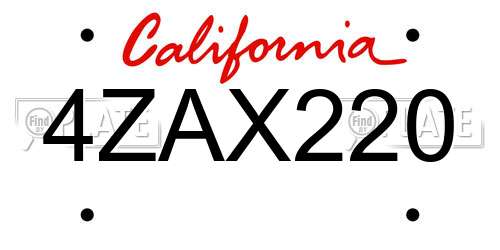 4ZAX220 California License Plate