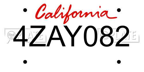 4ZAY082 California License Plate