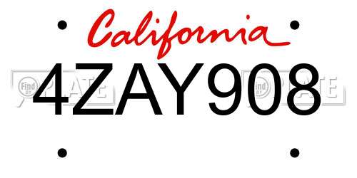 4ZAY908 California License Plate