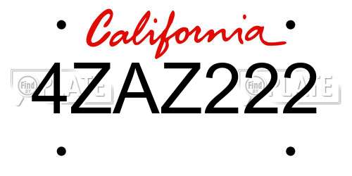 4ZAZ222 California License Plate