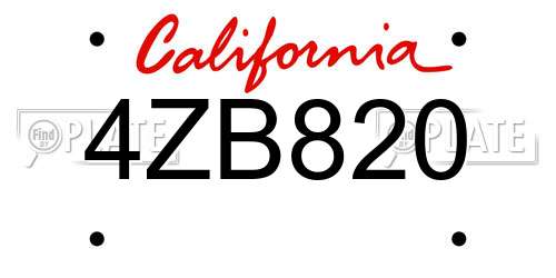 4ZB820 California License Plate