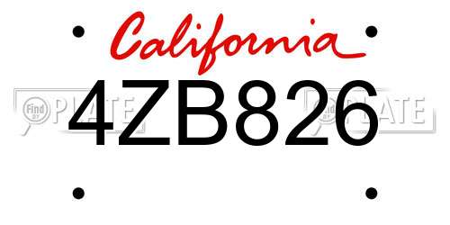 4ZB826 California License Plate