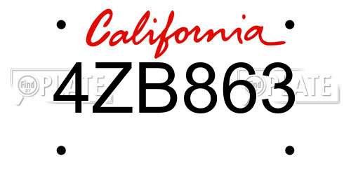 4ZB863 California License Plate