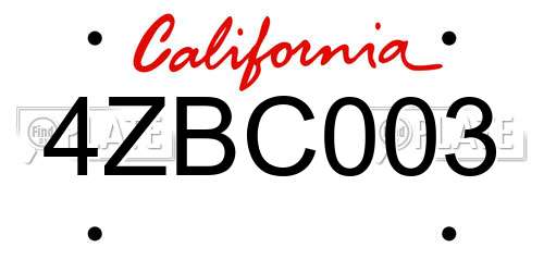 4ZBC003 California License Plate