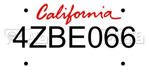 4ZBE066 California License Plate