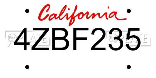 4ZBF235 California License Plate
