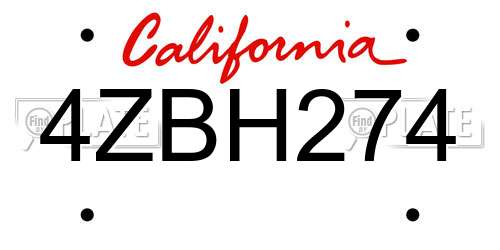4ZBH274 California License Plate