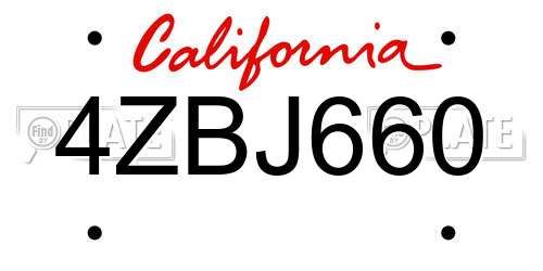 4ZBJ660 California License Plate