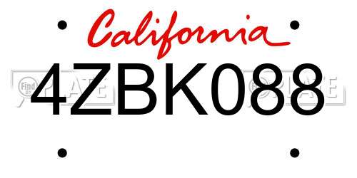 4ZBK088 California License Plate