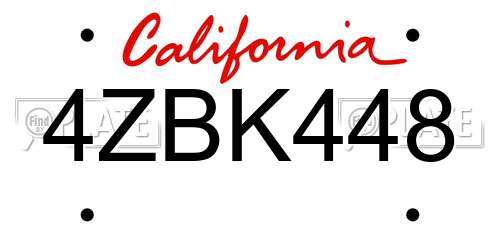 4ZBK448 California License Plate