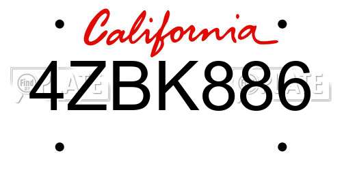 4ZBK886 California License Plate