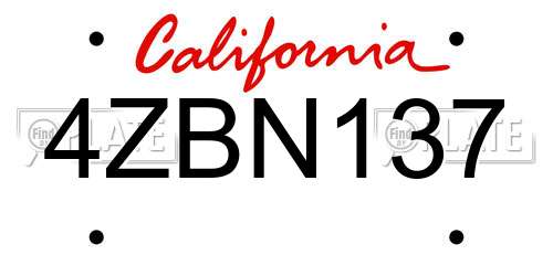 4ZBN137 California License Plate