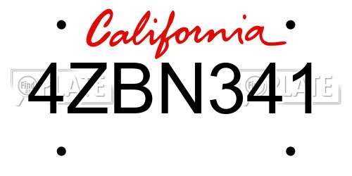 4ZBN341 California License Plate