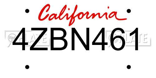 4ZBN461 California License Plate