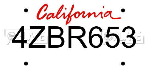 4ZBR653 California License Plate