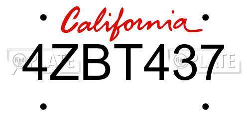 4ZBT437 California License Plate