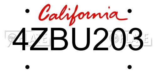 4ZBU203 California License Plate