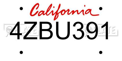4ZBU391 California License Plate