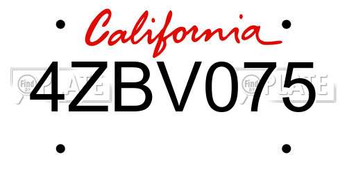 4ZBV075 California License Plate