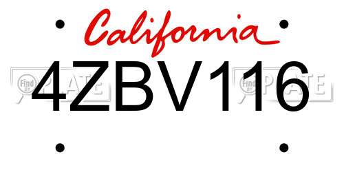 4ZBV116 California License Plate