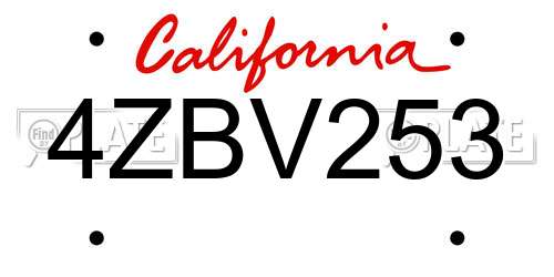 4ZBV253 California License Plate