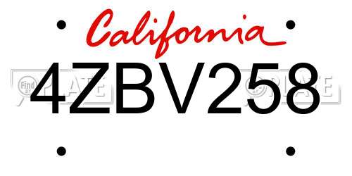 4ZBV258 California License Plate