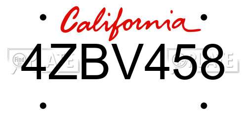 4ZBV458 California License Plate