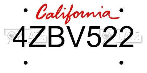 4ZBV522 California License Plate