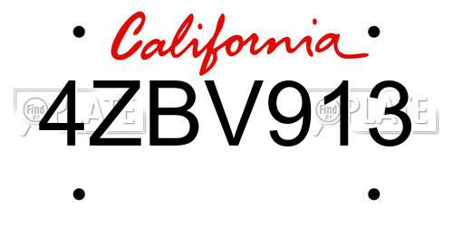 4ZBV913 California License Plate