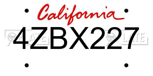4ZBX227 California License Plate