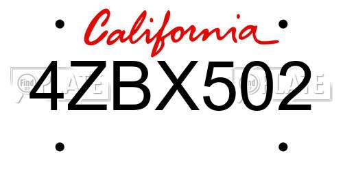 4ZBX502 California License Plate