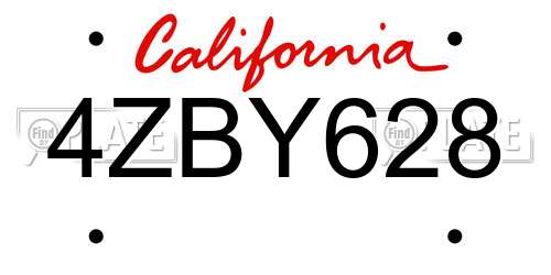 4ZBY628 California License Plate