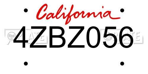 4ZBZ056 California License Plate