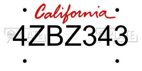 4ZBZ343 California License Plate
