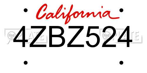 4ZBZ524 California License Plate
