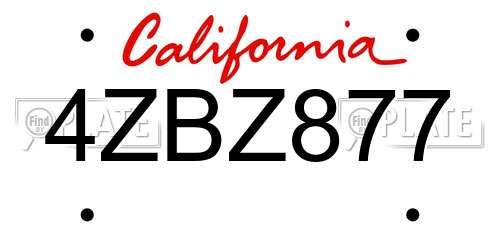 4ZBZ877 California License Plate
